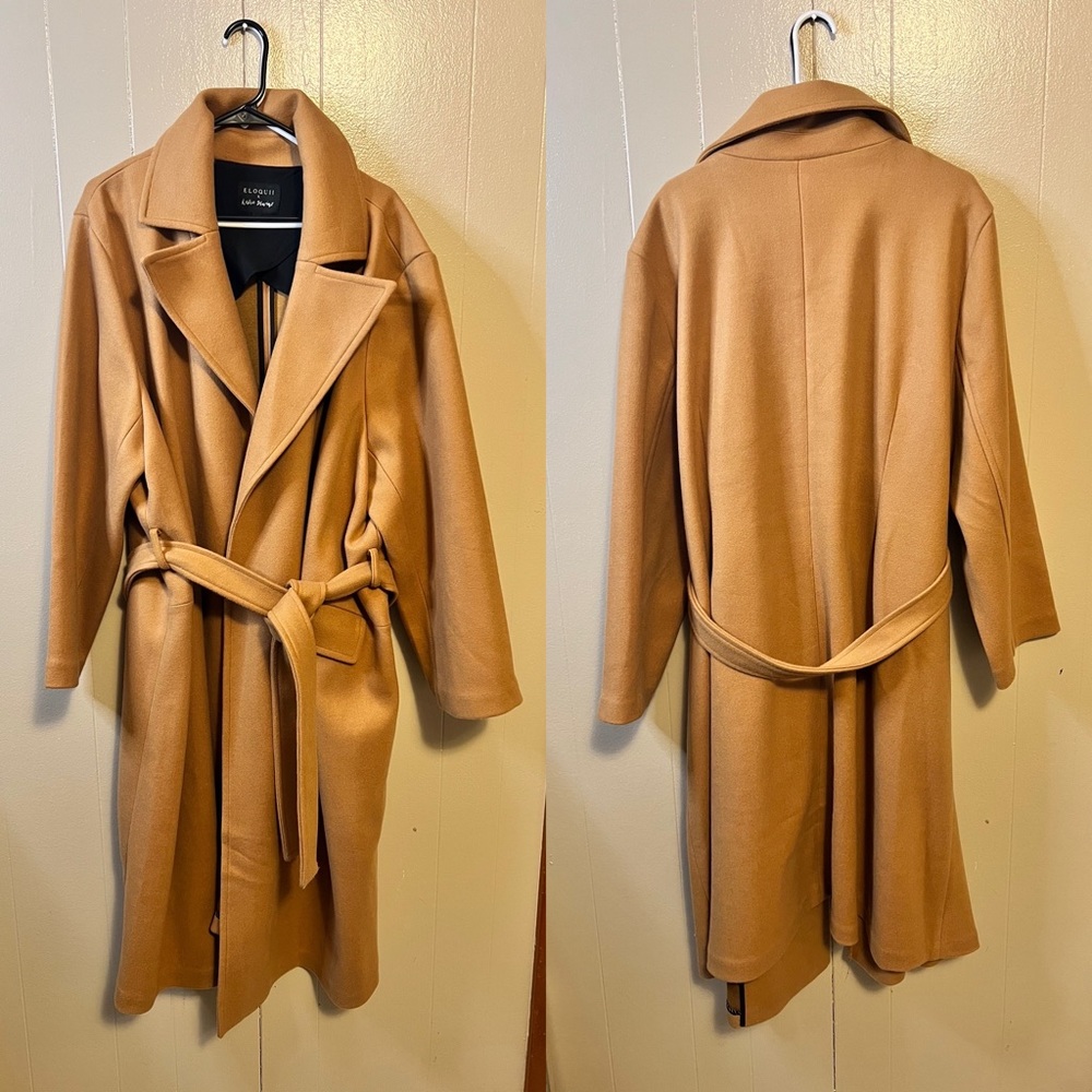 Eloquii camel colored heavy long trench like coat..very warm.  Size 26/28.